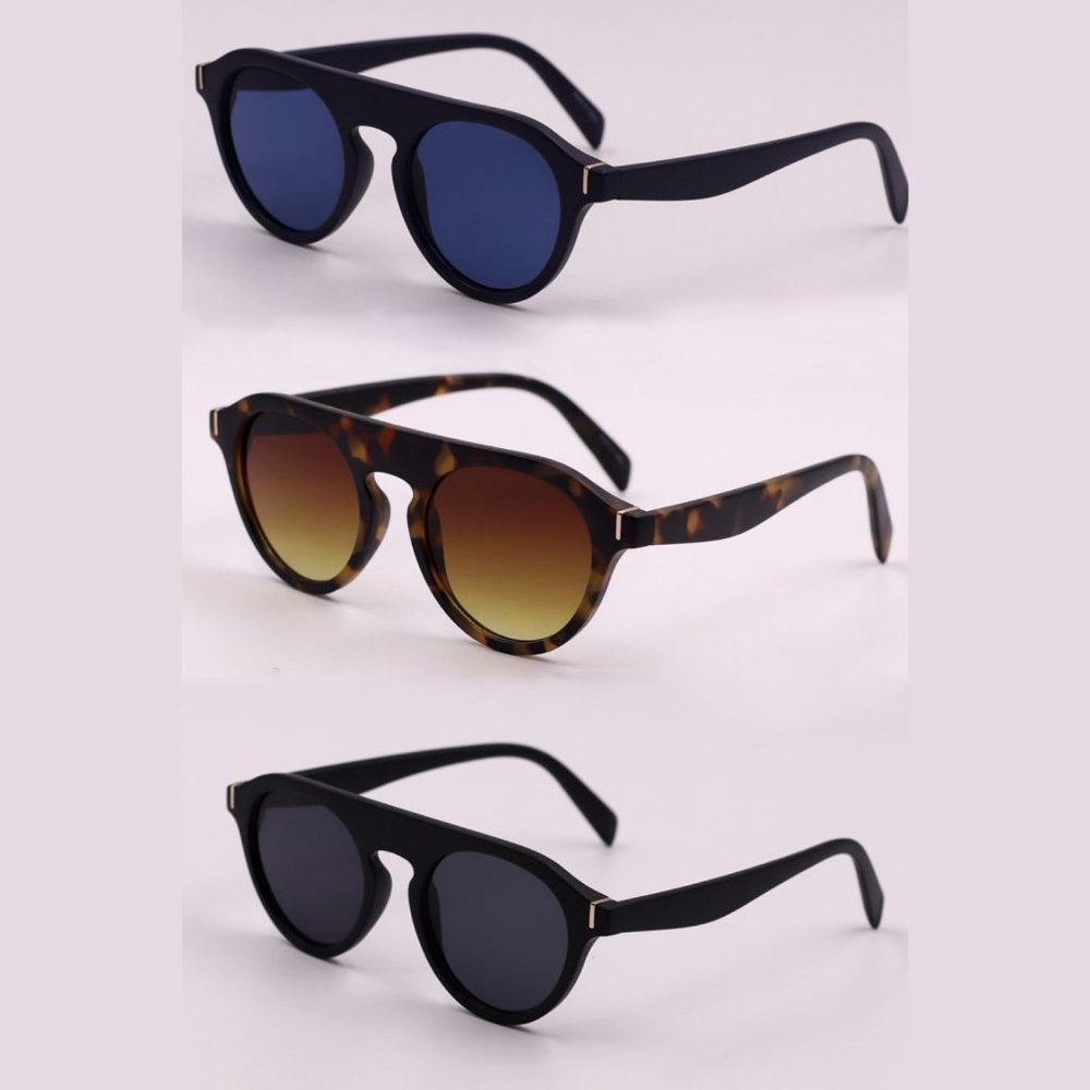 UV400 3-Piece Round Polycarbonate Full Rim Sunglasses